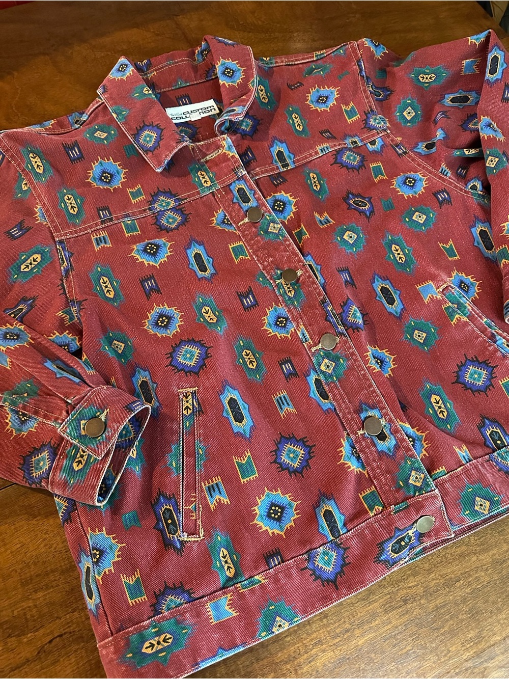 Vintage 1990s Southwestern Aztec Print Jacket Oversized Button Front Medium